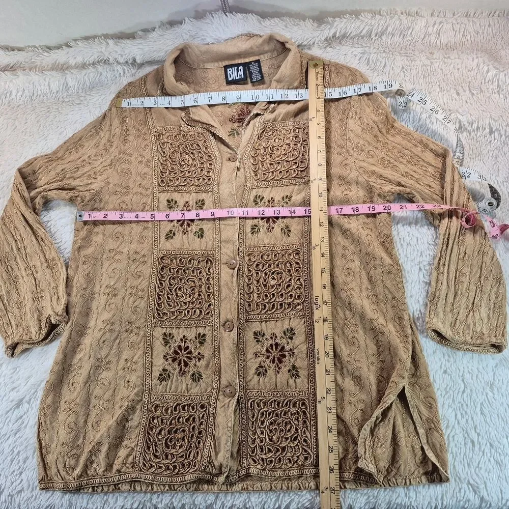 NWOT BILA Crinkle Gauze Embroidered Top & Pants Set Womans XL Boho Hippie Chic